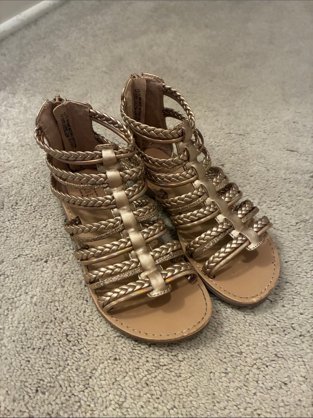 Seychelles Girls Metallic Gold Braided Gladiator Sandals